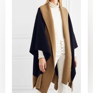 Madeleine Thompson cashmere blend navy and camel Narvi poncho sweater NWT
